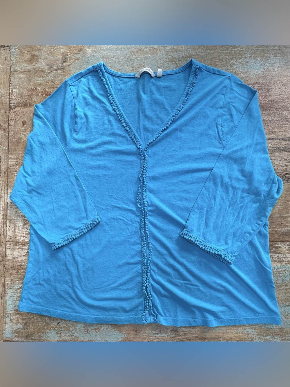 Soft Surroundings Women's Blue V-Neck Crochet-Trim Top